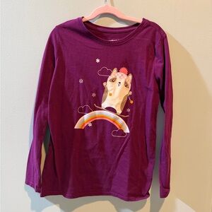Cat & Jack Magenta Long Sleeve Shirt with Animal and Rainbow